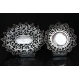 Two Eastern filigree white metal (untested) bowls, 22cms (8.5ins) and 16cms (6.25ins) diameter.