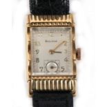 A gentleman's 14ct gold filled Bulova wrist watch with Arabic numerals and subsidiary seconds