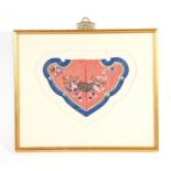 A Chinese silk embroidered collar decorated with bats and flowers, mounted in a frame, 25cms (9.