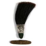 A German white metal mounted hunting hat plume with applied boars head decoration, 16cms (6.25ins)