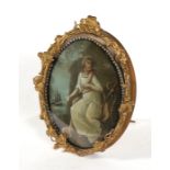 An 18th century Naval portrait miniature depicting a lady in a white flowing dress sat beside an