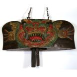 A large Asian carved & painted hardwood bell, 84cms (39ins) wide.