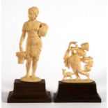 An early 20th century Indian carved ivory figure depicting a young woman holding a jug and a