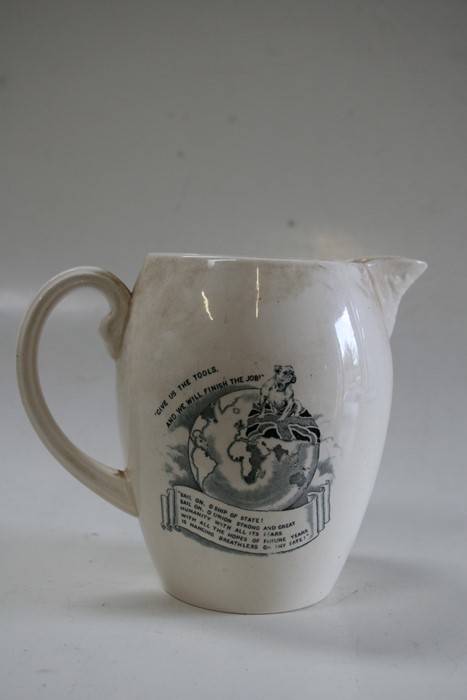 A 1940's Copeland Spode creamware jug decorated with a portrait of Winston Churchill and his - Image 8 of 10