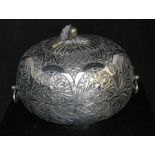 A 19th century Turkish / Ottoman white metal jewellery box of compressed globular form decorated