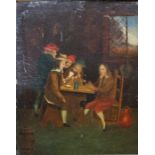 18th century English school style - Tavern Scene with Figures Playing Cards - oil on board,