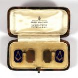 A pair of 9ct gold & enamel gentleman's Masonic cufflinks, cased, weight 8g.