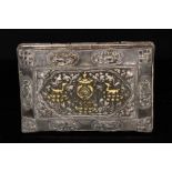 A 19th century China Straights gilded white metal box decorated with animals and foliate scrolls,