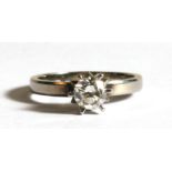 An 18ct white gold diamond solitaire ring, the diamond approximately 1ct, approx UK size 'P'.