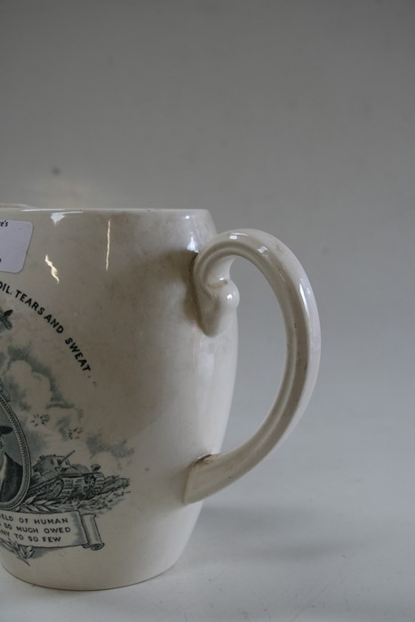 A 1940's Copeland Spode creamware jug decorated with a portrait of Winston Churchill and his - Image 7 of 10