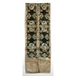 A group of 19th century Chinese silk embroidered panels including a pair of cuffs.Condition Report