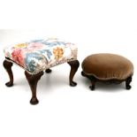 A Victorian walnut footstool; together with another similar (2).