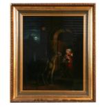 19th century school - Nighttime Visitor - oil on board, framed & glazed, 33 by 42cms (13 by 16.