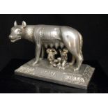 A late 19th / early 20th century plated spelter figure of the wolf feeding Romulus and Remus,