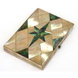 A Victorian mother of pearl and abalone shell visiting card case, 11cms (4.25ins) high.