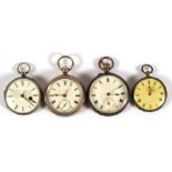 A group of four silver cased open faced pocket watches, including a front winder (4).