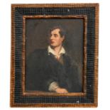 A Victorian style portrait of John Byron, oil on board, framed, with Rowley Gallery label to
