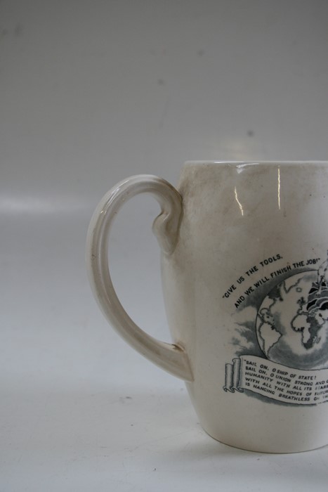 A 1940's Copeland Spode creamware jug decorated with a portrait of Winston Churchill and his - Image 6 of 10