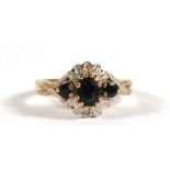 A 9ct gold sapphire cluster ring, approx UK size 'M'.