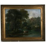 Victorian school - River Landscape with Cattle - oil on canvas, framed, 75 by 62cms (29.5 by 24.