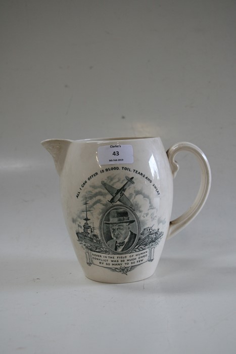 A 1940's Copeland Spode creamware jug decorated with a portrait of Winston Churchill and his - Image 4 of 10