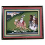 Indian school - Hunting Scene - gouache, framed & glazed, 36 by 26cms (14.25 by 10.25).