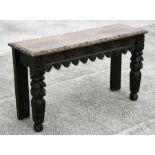 A Victorian carved oak hall bench or window seat, 92cms (36ins) wide.