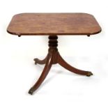 A Georgian mahogany rectangular snap-top table on turned column and tripod base, 97cms (38ins)