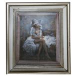 Manner of Bernard Dunstan - study of a female nude - oil on board - framed and glazed. 20 by 25cm (8