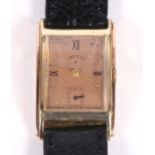 A gentleman's Lord Elgin gold cased wrist watch with Roman numerals and subsidiary seconds dial,