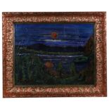 Erichsen (Norwegian school) - Moonlit River Landscape - signed lower left, oil on board, framed,