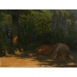 A H Dyer (20th century British) - A Collie Dog Laying in the Shade - signed and dated 1934 lower