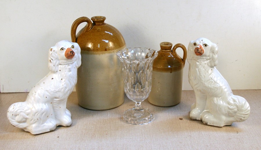 A Victorian blue & white meat plate; together with a pair of Staffordshire dogs; two stoneware - Image 2 of 2