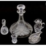 A cut glass ship's decanter; together with other cut glass items (5).