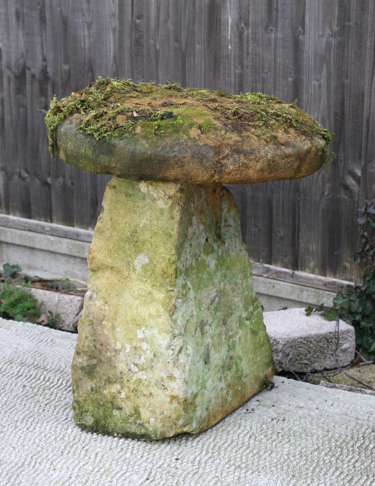 A staddle stone with mushroom top, 65cms (25.5ins) high.