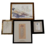 Study of a Nude Female, initialled PAR lower right, pencil sketch & watercolour, framed & glazed,
