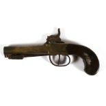 A small percussion cap muff pistol with hinged flip-out dagger and engraved decoration, with a