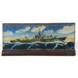 A WW2 oil on board painting of the Royal Navy L-class Destroyer G32 HMS Lookout. Signed lower