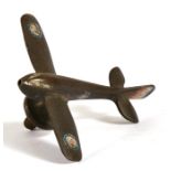 A bronze car mascot in the form of an early monoplane, possibly French. Wingspan 8.5cms (3.375ins)