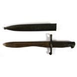 A Spanish model 1941 Bolo knife bayonet in its steel scabbard. Blade length 24.5cms (9.625ins)
