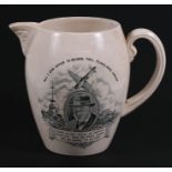 A 1940's Copeland Spode creamware jug decorated with a portrait of Winston Churchill and his