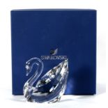A large Swarovski crystal swan in original box and accessories including gloves, 12cms (4.75ins)