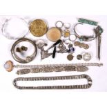 A quantity of silver and costume jewellery, to include a blue john set bar brooch.