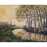 Early 20th century school - River Scene - oil on board, framed, 49 by 39cms (19.25 by 15.25ins).