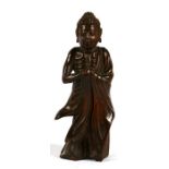 A Japanese carved wooden figure in the form of an emaciated monk, three-character mark to underside,