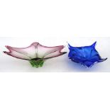 A Murano style pink Art Glass vase, 47cms (18.5ins) wide; together with another similar, 28cms (