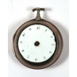 An early 19th century silver pair-cased pocket watch, the enamel dial with Arabic numerals, London