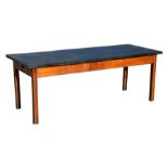 A large fruitwood slate topped kitchen table with single drawer, on square reeded legs, 201 by 81cms