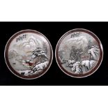 A pair of Chinese Republic dishes decorated with a snowy landscape and calligraphy, red seal mark to