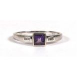 A 9ct white gold amethyst & diamond ring, approx UK size 'L'.